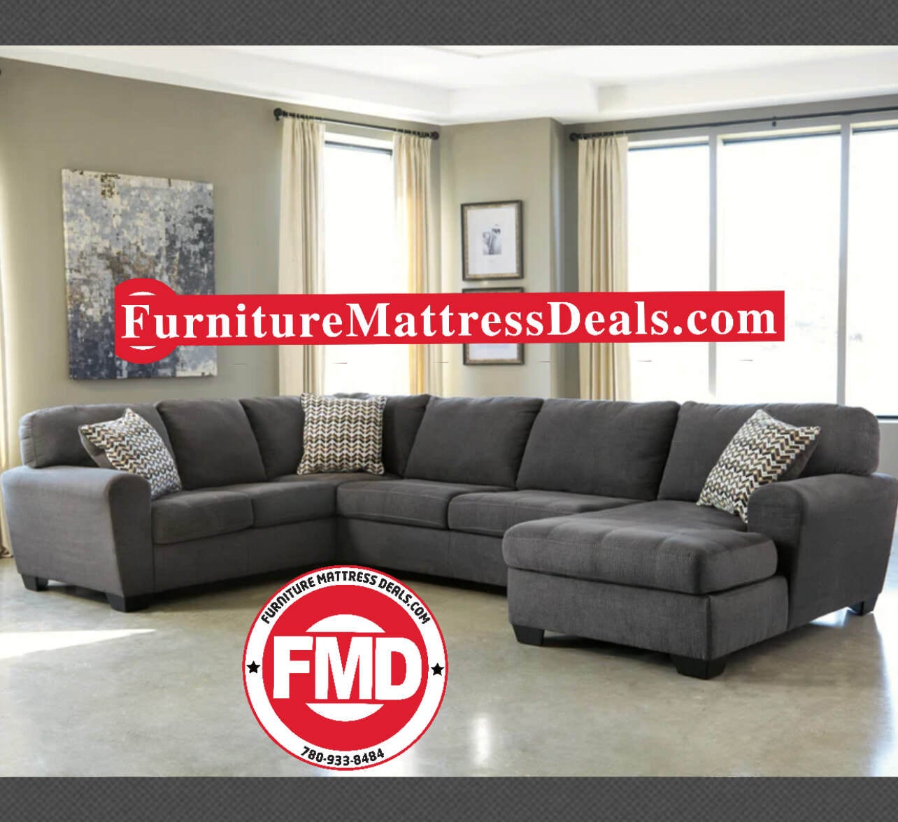 Ashley sorenton 3 piece fabric deals right chaise sectional in slate